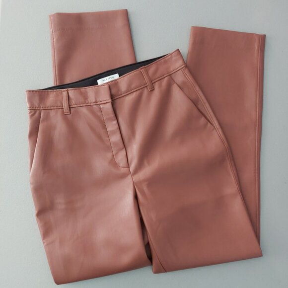 BABATON Brown Faux Leather Trousers 8 Caramel Sharp Polished Business Tailored - Picture 4 of 11